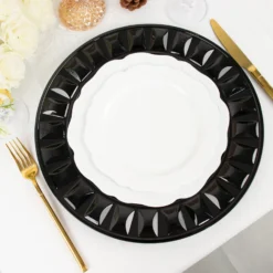 6 Pack Round Bejeweled Rim Plastic Dinner Serving Trays, Disposable Charger Plates 13" -Home Decor Promotional Store CHRG PLST0010 BLK D02