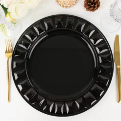 6 Pack Round Bejeweled Rim Plastic Dinner Serving Trays, Disposable Charger Plates 13" -Home Decor Promotional Store CHRG PLST0010 BLK D03