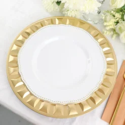 6 Pack Round Bejeweled Rim Plastic Dinner Serving Trays, Disposable Charger Plates 13" -Home Decor Promotional Store CHRG PLST0010 GOLD D01
