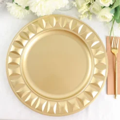 6 Pack Round Bejeweled Rim Plastic Dinner Serving Trays, Disposable Charger Plates 13" -Home Decor Promotional Store CHRG PLST0010 GOLD 02