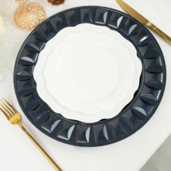 6 Pack Round Bejeweled Rim Plastic Dinner Serving Trays, Disposable Charger Plates 13" -Home Decor Promotional Store CHRG PLST0010 NAVY D03