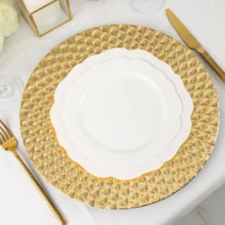 6 Pack Peacock Pattern Acrylic Plastic Serving Plates, Round Disposable Charger Plates 13" -Home Decor Promotional Store CHRG PLST0011 GOLD D02