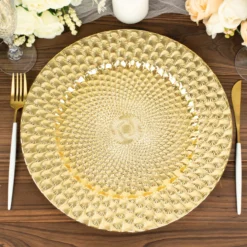 6 Pack Peacock Pattern Acrylic Plastic Serving Plates, Round Disposable Charger Plates 13" -Home Decor Promotional Store CHRG PLST0011 GOLD 01