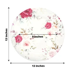 6 Pack Rose Flower Design Plastic Serving Plates, Disposable Spring Floral Print Charger Trays 13" -Home Decor Promotional Store CHRG PLST0012 WHTPK 98
