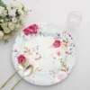 6 Pack Rose Flower Design Plastic Serving Plates, Disposable Spring Floral Print Charger Trays 13"