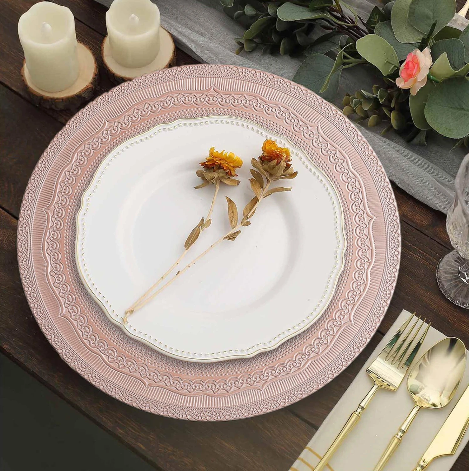 6 Pack Rustic Lace Embossed Acrylic Plastic Charger Plates 13" 17 6 Pack Rustic Lace Embossed Acrylic Plastic Charger Plates 13" - Image 17