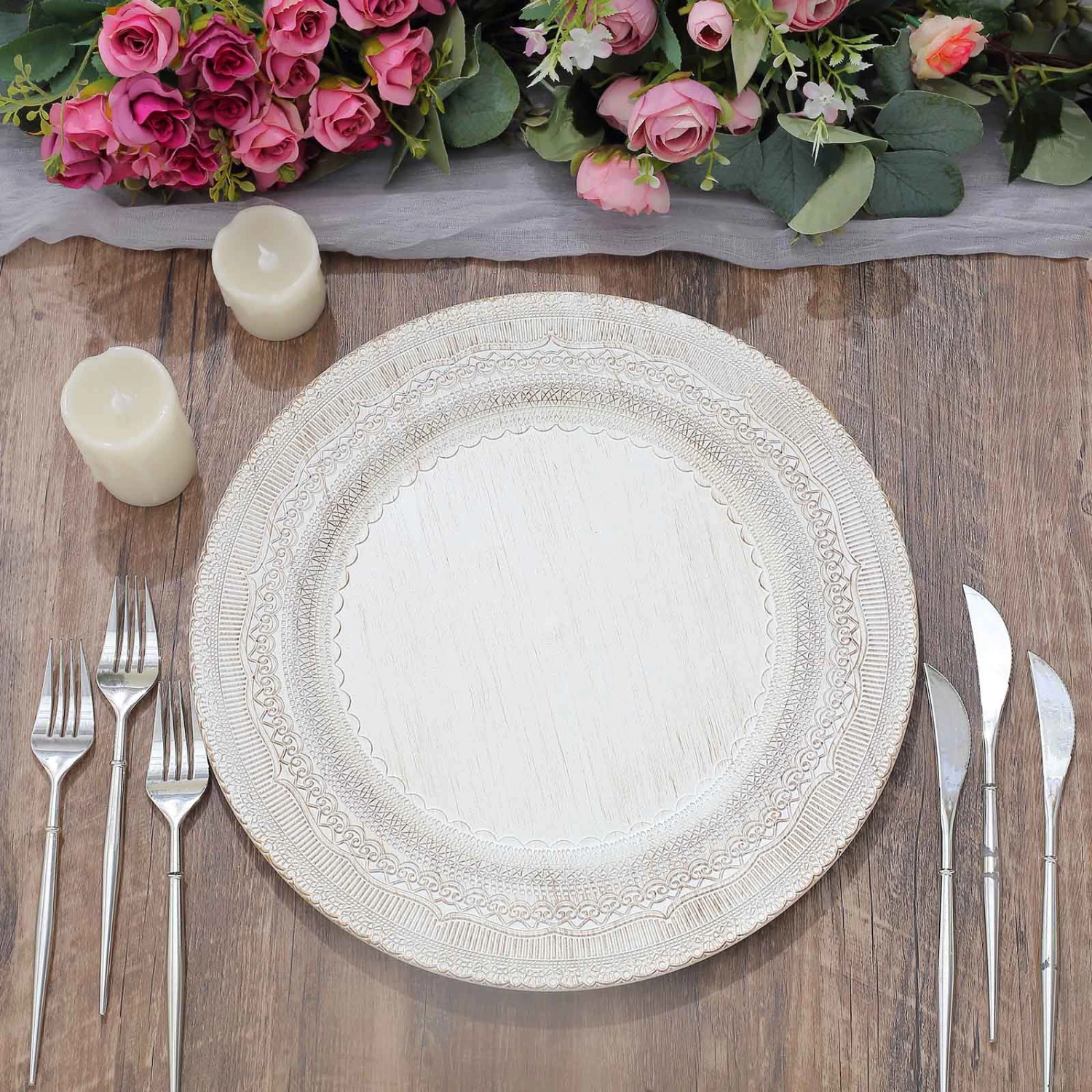 6 Pack Rustic Lace Embossed Acrylic Plastic Charger Plates 13" 8 6 Pack Rustic Lace Embossed Acrylic Plastic Charger Plates 13" - Image 8