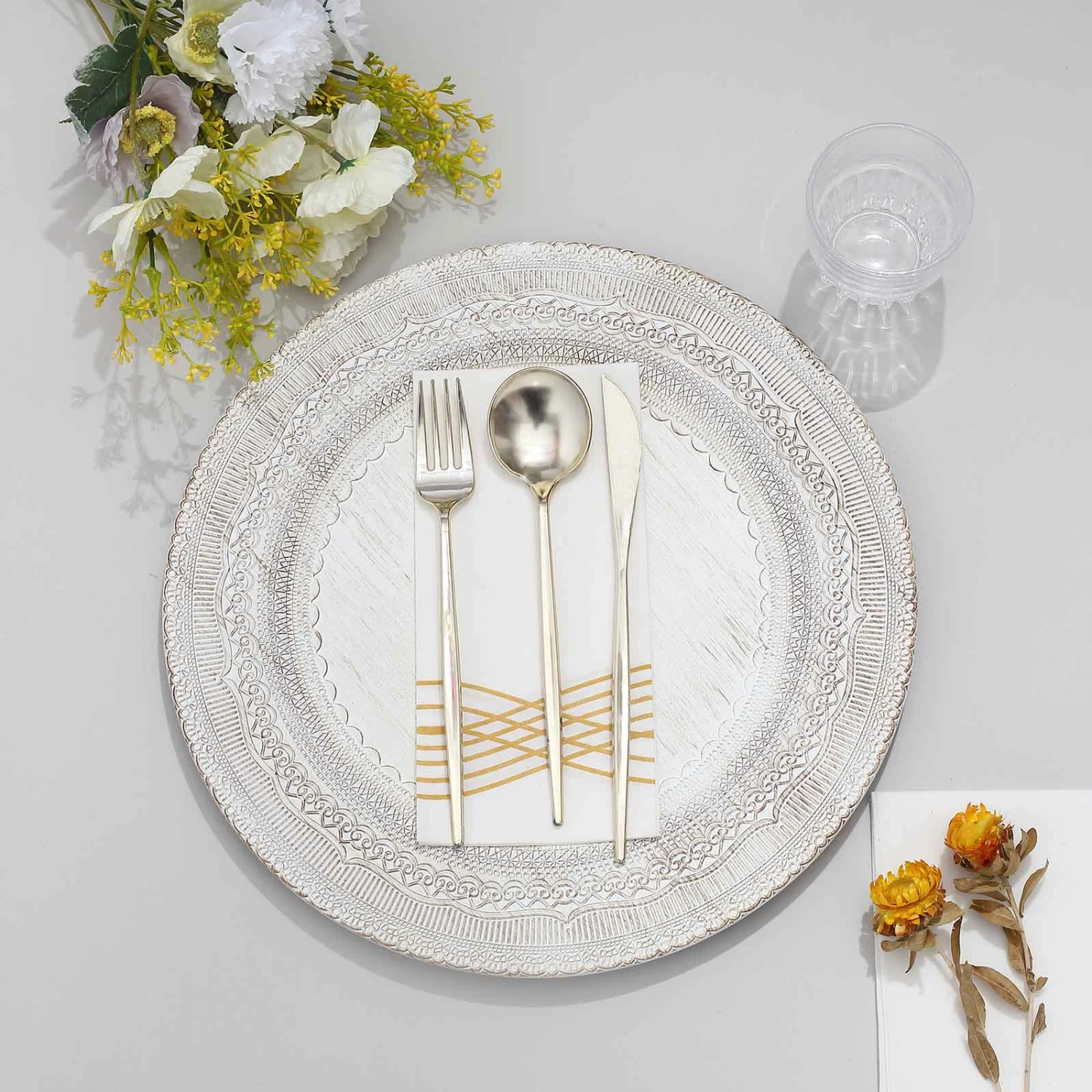 6 Pack Rustic Lace Embossed Acrylic Plastic Charger Plates 13" 9 6 Pack Rustic Lace Embossed Acrylic Plastic Charger Plates 13" - Image 9