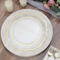 6 Pack Rustic Lace Embossed Acrylic Plastic Charger Plates 13" 26 6 Pack Rustic Lace Embossed Acrylic Plastic Charger Plates 13" -Home Decor Promotional Store CHRG PLST0013 WHT D04
