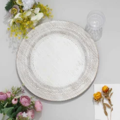 6 Pack Rustic Lace Embossed Acrylic Plastic Charger Plates 13" 25 6 Pack Rustic Lace Embossed Acrylic Plastic Charger Plates 13" -Home Decor Promotional Store CHRG PLST0013 WHT 02