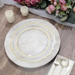 6 Pack White Washed Sunray Rim Faux Wood Plastic Charger Trays, Round Disposable Serving Plates 13" -Home Decor Promotional Store CHRG PLST0014W WHT D04