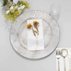 6 Pack White Washed Sunray Rim Faux Wood Plastic Charger Trays, Round Disposable Serving Plates 13" -Home Decor Promotional Store CHRG PLST0014W WHT D05