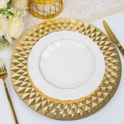 6 Pack Sparkling Diamond Disposable Dinner Serving Plates, Shiny Round Plastic Charger Plates 13" -Home Decor Promotional Store CHRG PLST0017 GOLD D01