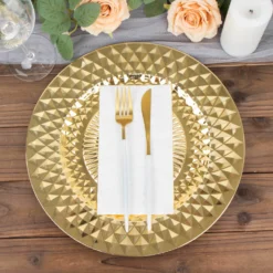6 Pack Sparkling Diamond Disposable Dinner Serving Plates, Shiny Round Plastic Charger Plates 13" -Home Decor Promotional Store CHRG PLST0017 GOLD D03