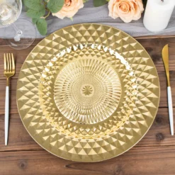 6 Pack Sparkling Diamond Disposable Dinner Serving Plates, Shiny Round Plastic Charger Plates 13" -Home Decor Promotional Store CHRG PLST0017 GOLD 02