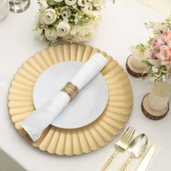 6 Pack | 13" Scalloped Shell Pattern Plastic Charger Plates, Round Disposable Serving Plates 17 6 Pack | 13" Scalloped Shell Pattern Plastic Charger Plates, Round Disposable Serving Plates -Home Decor Promotional Store CHRG PLST0019 GOLD D04
