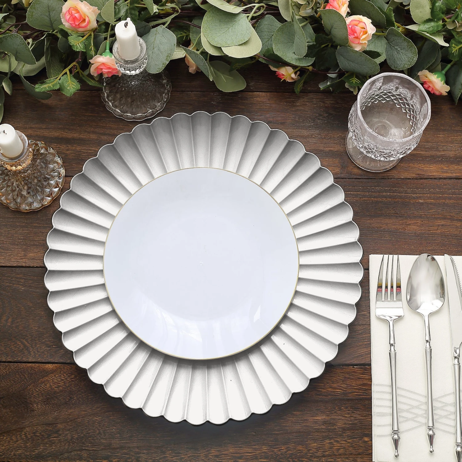 6 Pack | 13" Scalloped Shell Pattern Plastic Charger Plates, Round Disposable Serving Plates 14 6 Pack | 13" Scalloped Shell Pattern Plastic Charger Plates, Round Disposable Serving Plates - Image 14