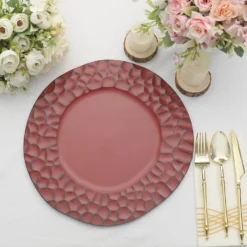 6 Pack Matte Irregular Round Plastic Charger Plates With Giraffe Pattern Rim, Disposable Dinner Serving Plates 13"