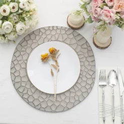 6 Pack Matte Irregular Round Plastic Charger Plates With Giraffe Pattern Rim, Disposable Dinner Serving Plates 13" -Home Decor Promotional Store CHRG PLST0020 GRAY D01