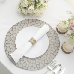 6 Pack Matte Irregular Round Plastic Charger Plates With Giraffe Pattern Rim, Disposable Dinner Serving Plates 13" -Home Decor Promotional Store CHRG PLST0020 GRAY D04