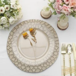 6 Pack Matte Irregular Round Plastic Charger Plates With Giraffe Pattern Rim, Disposable Dinner Serving Plates 13" -Home Decor Promotional Store CHRG PLST0020 TAUP D03