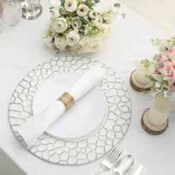 6 Pack Matte Irregular Round Plastic Charger Plates With Giraffe Pattern Rim, Disposable Dinner Serving Plates 13" -Home Decor Promotional Store CHRG PLST0020 WHT D04