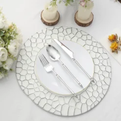 6 Pack Matte Irregular Round Plastic Charger Plates With Giraffe Pattern Rim, Disposable Dinner Serving Plates 13" -Home Decor Promotional Store CHRG PLST0020 WHT D05