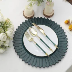 6 Pack Matte Sunflower Plastic Dinner Charger Plates, Disposable Round Serving Trays 13" -Home Decor Promotional Store CHRG PLST0021 TEAL D04