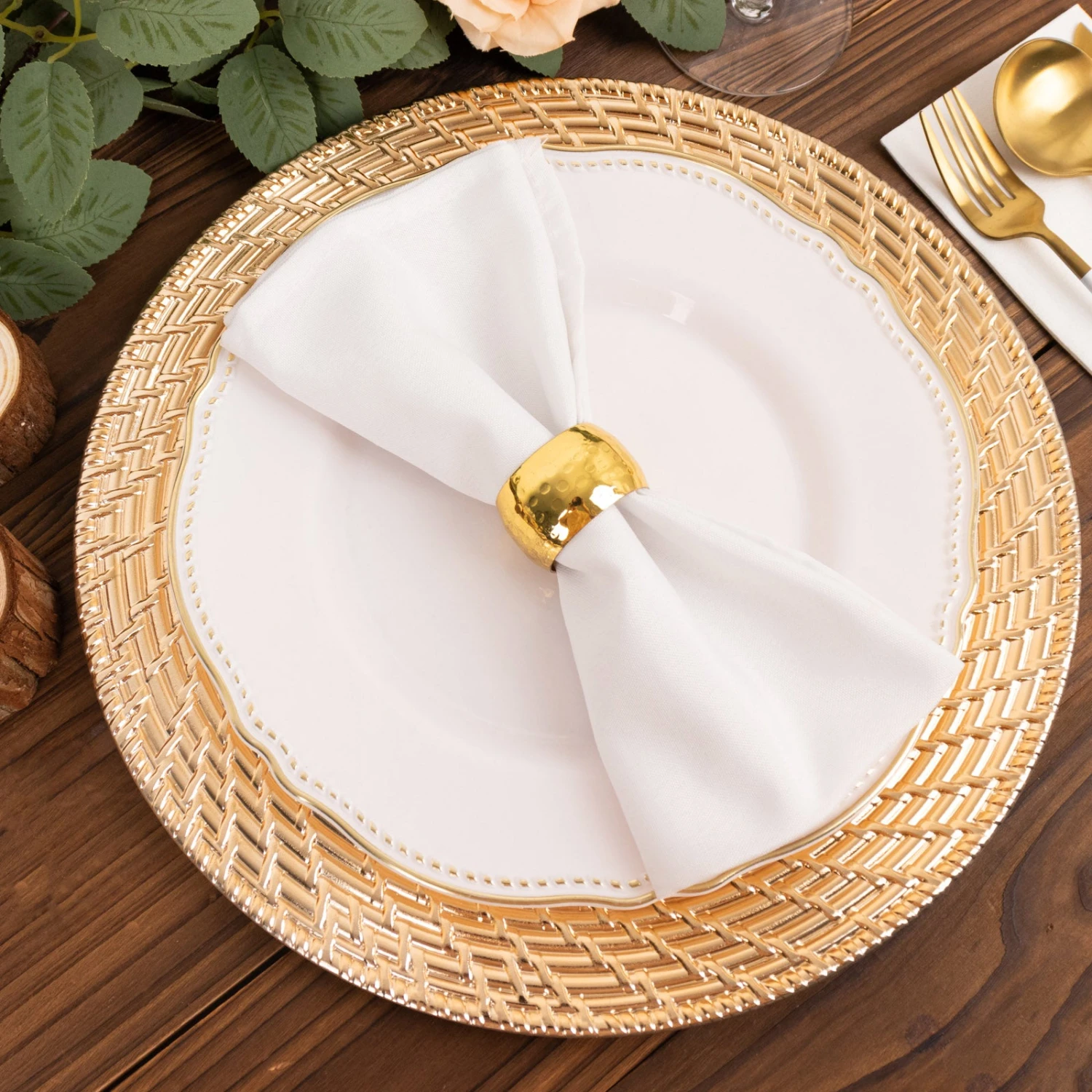 6 Pack Metallic Gold Swirl Rattan Acrylic Charger Plates, 13" Round Farmhouse Plastic Serving Plates 4 6 Pack Metallic Gold Swirl Rattan Acrylic Charger Plates, 13" Round Farmhouse Plastic Serving Plates - Image 4