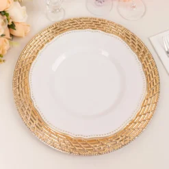 6 Pack Metallic Gold Swirl Rattan Acrylic Charger Plates, 13" Round Farmhouse Plastic Serving Plates 17 6 Pack Metallic Gold Swirl Rattan Acrylic Charger Plates, 13" Round Farmhouse Plastic Serving Plates -Home Decor Promotional Store CHRG PLST0022A GOLD D02