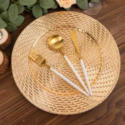 6 Pack Metallic Gold Swirl Rattan Acrylic Charger Plates, 13" Round Farmhouse Plastic Serving Plates 18 6 Pack Metallic Gold Swirl Rattan Acrylic Charger Plates, 13" Round Farmhouse Plastic Serving Plates -Home Decor Promotional Store CHRG PLST0022A GOLD D03