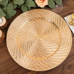 6 Pack Metallic Gold Swirl Rattan Acrylic Charger Plates, 13" Round Farmhouse Plastic Serving Plates 21 6 Pack Metallic Gold Swirl Rattan Acrylic Charger Plates, 13" Round Farmhouse Plastic Serving Plates -Home Decor Promotional Store CHRG PLST0022A GOLD D07