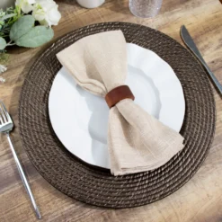 6 Pack Natural Brown Acrylic Plastic Rattan-Like Charger Plates, Round Disposable Dinner Serving Plates 13" -Home Decor Promotional Store CHRG PLST0022 BRN D01