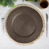 6 Pack Natural Brown Acrylic Plastic Rattan-Like Charger Plates, Round Disposable Dinner Serving Plates 13"