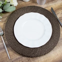 6 Pack Natural Brown Acrylic Plastic Rattan-Like Charger Plates, Round Disposable Dinner Serving Plates 13" -Home Decor Promotional Store CHRG PLST0022 BRN D06