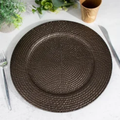 6 Pack Natural Brown Acrylic Plastic Rattan-Like Charger Plates, Round Disposable Dinner Serving Plates 13" -Home Decor Promotional Store CHRG PLST0022 BRN D11