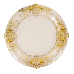 6 Pack Clear Plastic Dinner Charger Plates With Gold Florentine Style Embossed Rim, 13" Round Decorative Serving Trays -Home Decor Promotional Store CHRG PLST0029 CLGD 99