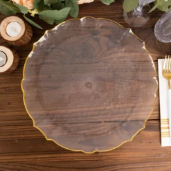 6 Pack Clear Plastic Sunflower Charger Plates With Gold Scalloped Rim, 13" Decorative Serving Plates -Home Decor Promotional Store CHRG PLST0032 CLGD D03