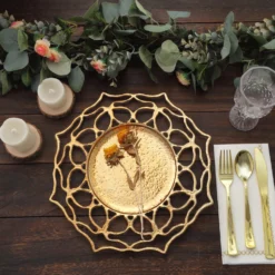 6 Pack Gold Floral Cutout Acrylic Charger Plates, Hollow Flower Decorative Plastic Serving Plates 13" 19 6 Pack Gold Floral Cutout Acrylic Charger Plates, Hollow Flower Decorative Plastic Serving Plates 13" -Home Decor Promotional Store CHRG PLST0034 GOLD D03