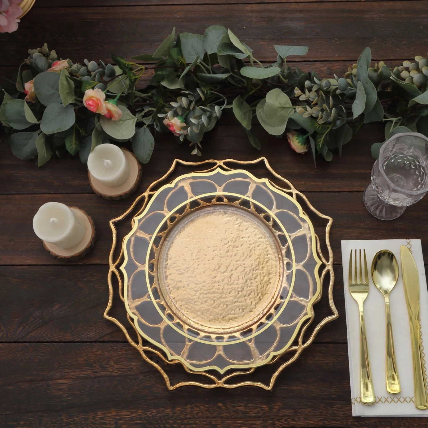 6 Pack Gold Floral Cutout Acrylic Charger Plates, Hollow Flower Decorative Plastic Serving Plates 13" 8 6 Pack Gold Floral Cutout Acrylic Charger Plates, Hollow Flower Decorative Plastic Serving Plates 13" - Image 8