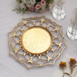 6 Pack Gold Floral Cutout Acrylic Charger Plates, Hollow Flower Decorative Plastic Serving Plates 13" 21 6 Pack Gold Floral Cutout Acrylic Charger Plates, Hollow Flower Decorative Plastic Serving Plates 13" -Home Decor Promotional Store CHRG PLST0034 GOLD D06
