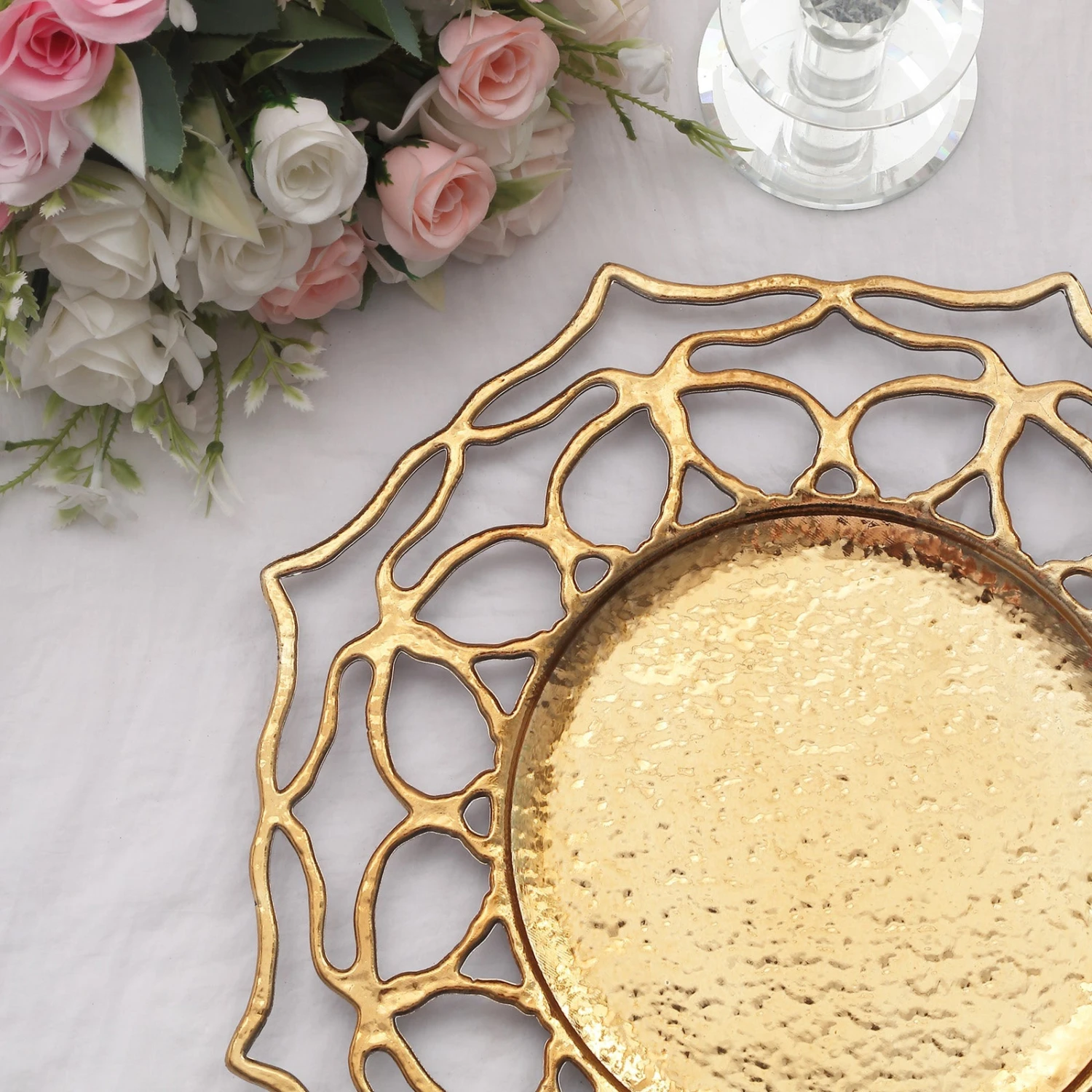 6 Pack Gold Floral Cutout Acrylic Charger Plates, Hollow Flower Decorative Plastic Serving Plates 13" 10 6 Pack Gold Floral Cutout Acrylic Charger Plates, Hollow Flower Decorative Plastic Serving Plates 13" - Image 10