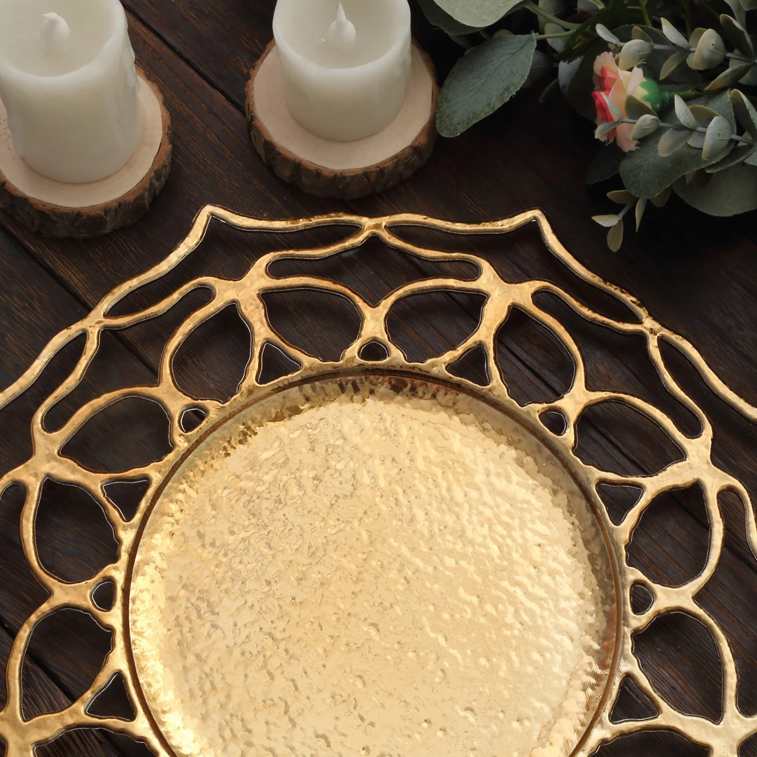 6 Pack Gold Floral Cutout Acrylic Charger Plates, Hollow Flower Decorative Plastic Serving Plates 13" 12 6 Pack Gold Floral Cutout Acrylic Charger Plates, Hollow Flower Decorative Plastic Serving Plates 13" - Image 12
