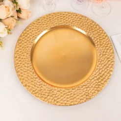 6 Pack Metallic Gold Plastic Charger Plates With Hammered Rim, 13" Round Decorative Serving Plates -Home Decor Promotional Store CHRG PLST0035 GOLD D02