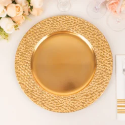 6 Pack Metallic Gold Plastic Charger Plates With Hammered Rim, 13" Round Decorative Serving Plates -Home Decor Promotional Store CHRG PLST0035 GOLD D04