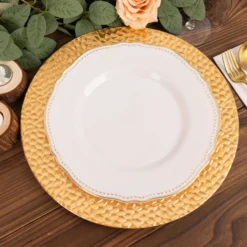 6 Pack Metallic Gold Plastic Charger Plates With Hammered Rim, 13" Round Decorative Serving Plates -Home Decor Promotional Store CHRG PLST0035 GOLD D05