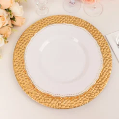 6 Pack Metallic Gold Plastic Charger Plates With Hammered Rim, 13" Round Decorative Serving Plates -Home Decor Promotional Store CHRG PLST0035 GOLD D06