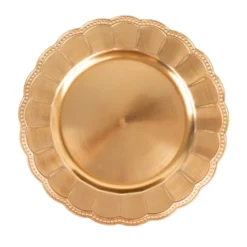 6 Pack Metallic Gold Acrylic Sunflower Charger Plates With Beaded Rim, Elegant Disposable Plastic Serving Plates - 13" Round -Home Decor Promotional Store CHRG PLST0036 GOLD 99