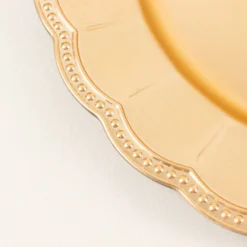 6 Pack Metallic Gold Acrylic Sunflower Charger Plates With Beaded Rim, Elegant Disposable Plastic Serving Plates - 13" Round -Home Decor Promotional Store CHRG PLST0036 GOLD D09