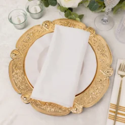 6 Pack Floral Embossed Acrylic Charger Plates With Scalloped Rim, 13" Round Plastic Decorative Serving Plates 22 6 Pack Floral Embossed Acrylic Charger Plates With Scalloped Rim, 13" Round Plastic Decorative Serving Plates -Home Decor Promotional Store CHRG PLST0038 GOLD D16